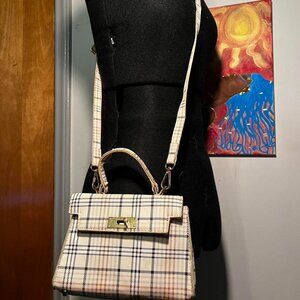 Cream and brown plaid shoulder bag